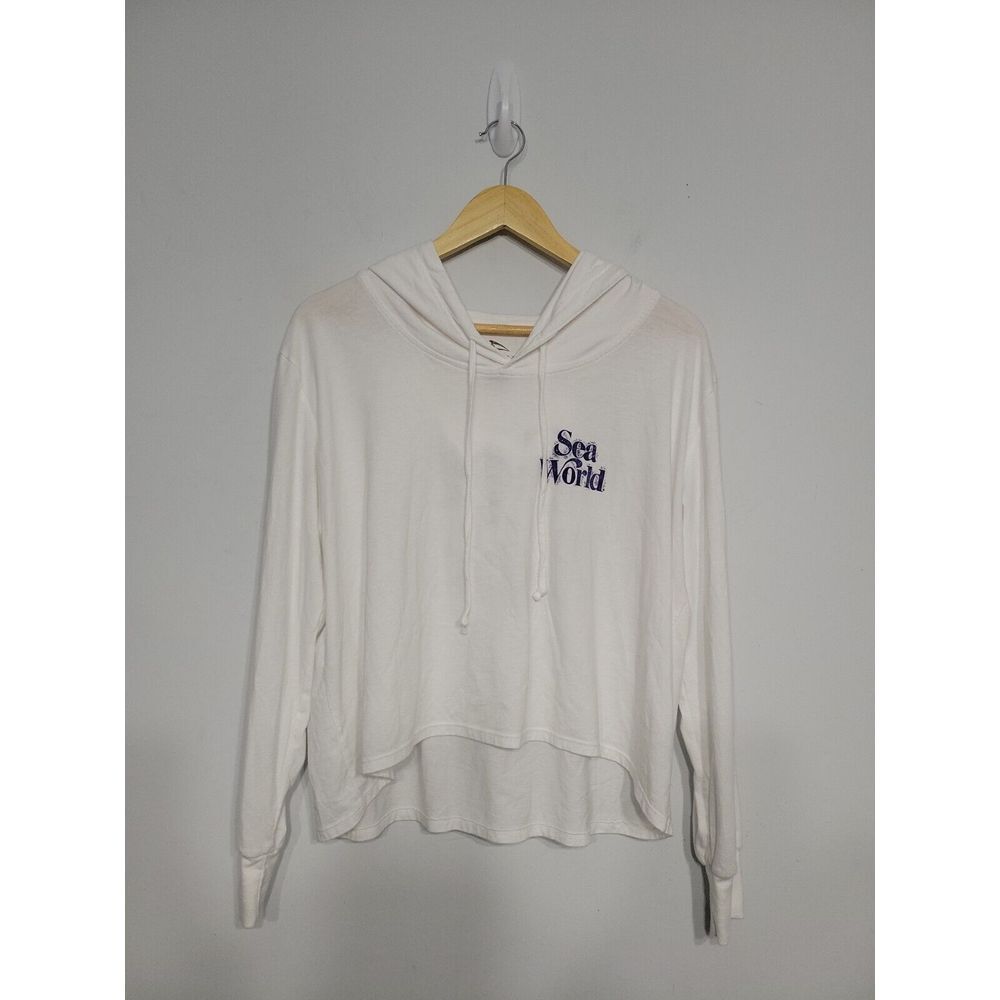 Sea World Women's Sweater Size XL Cropped White Hooded - Picture 1 of 5